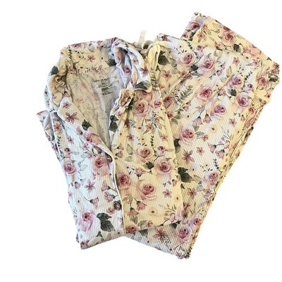 Posh Peanut Womens Plus Size 2X Vintage Rose Patterned Soft Ribbed Lounge Set