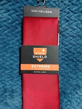 Van Heusen Men's Tie Stain Shield Extra Long Satin Solid Red Holiday Wedding