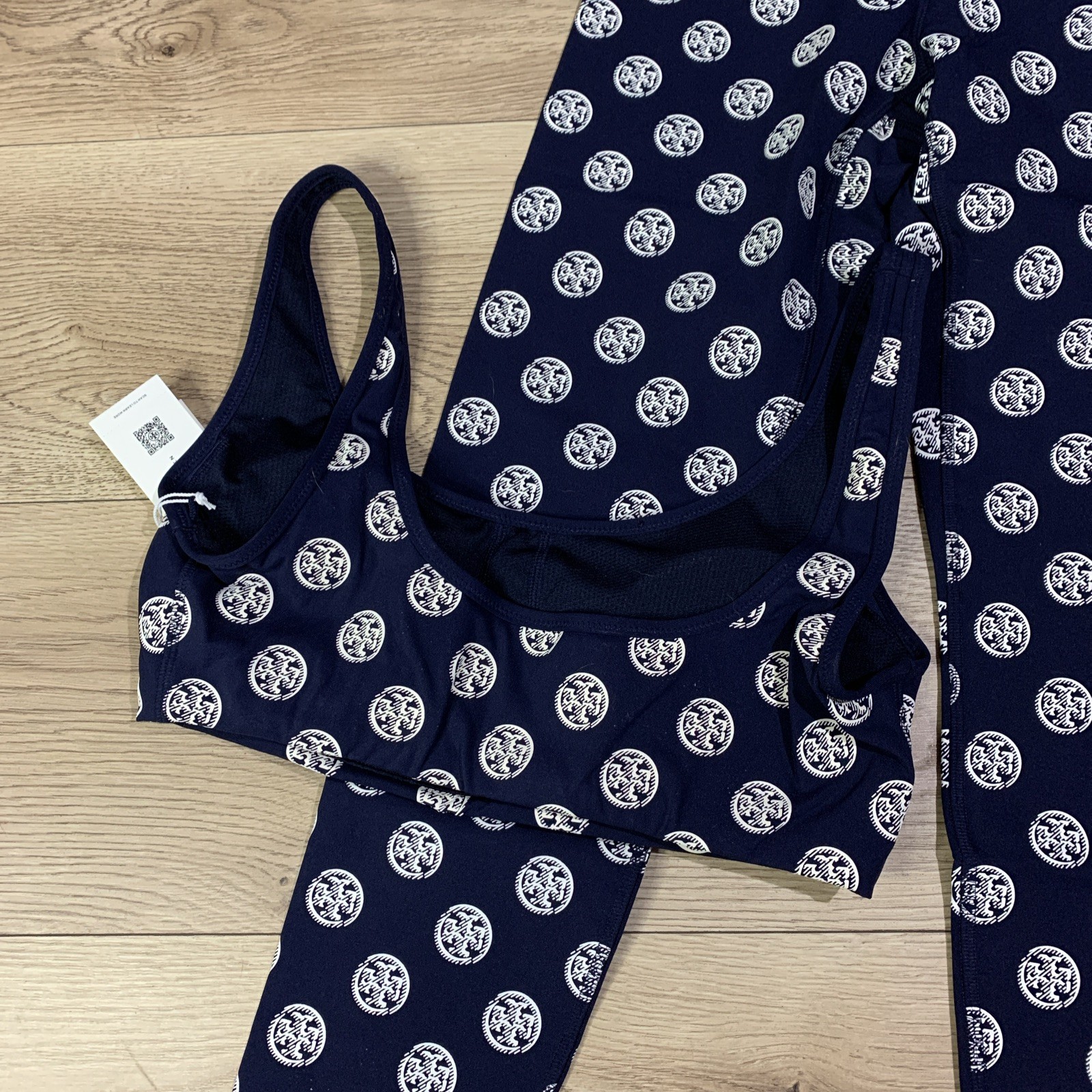 New Tory Burch ladies monogram navy compression bra & leggings size small thumbnail 2