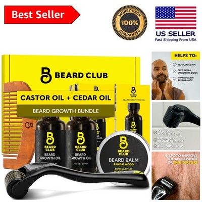 Ultimate Beard Grooming Gift Set: Derma Roller, Oil, Balm & Comb - Sandalwood
