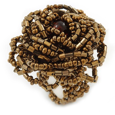Großer Blumenstretchring mit bronzefarbenen Glasperlen