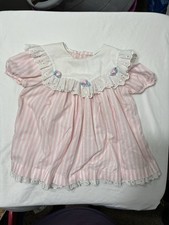 Vintage Y2K Rare Editions Girls Pink Striped Ruffle Lace Dress Girls 24 Months
