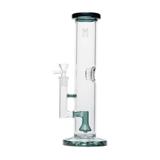 Human Grade 12" Tube Water Pipe CLEAR W LAKE GREEN ACCENT Thick Boro Glass