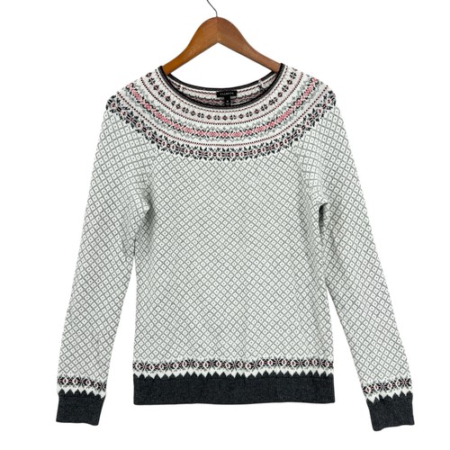 TALBOTS Fair Isle Pullover Sweater Womens Medium Lambswool Soft DAMAGED ...