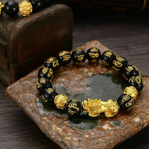 Feng Shui Black Obsidian Beads Bracelet Pixiu Attract Wealth & Good Luck Gift UK - Picture 8 of 9