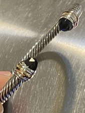 David Yurman Cable Classics 5mm Onyx  Cuff Bracelet 925 And 585 LARGE