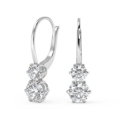 1.58 Ct Round Cut 6 Prong Stacked Diamond Earrings VS1 D Leverback