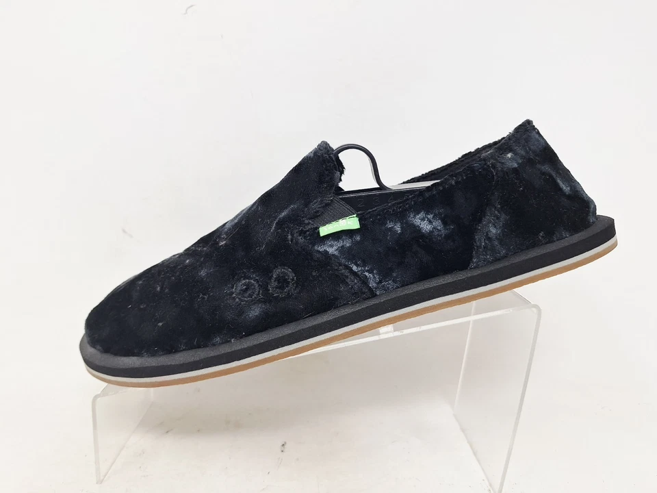 Sanuk Mujer Donna Cruz Negro Terciopelo Aplastado Sin Cordones Talla 8 Foto 2 de 4
