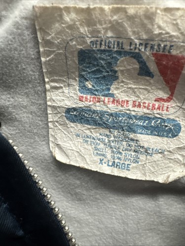 Vintage 1980’s Boston Red Sox MLB Satin Zip Up Bomber Jacket Men’s XL Blue Red - Picture 4 of 10