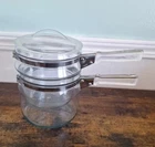 Pyrex Flameware Double Boiler 6763 U & L Upper And Lower With Lid Glass Pot VTG