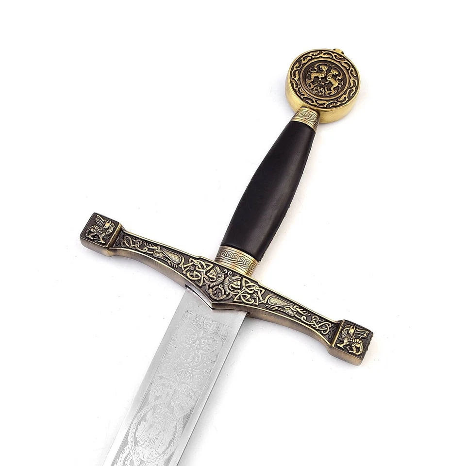 King Arthur Excalibur 长剑 - 复制品 中世纪骑士剑 金色 带斑块 — 第 4/4 张图片