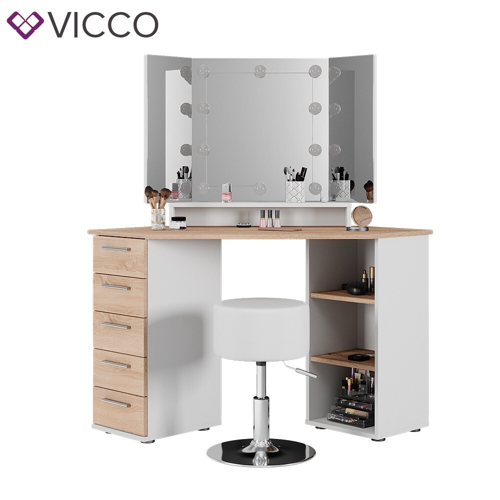 Coiffeuse Conrada 80cm blanc/sonoma avec LED Vicco | 406673123164503