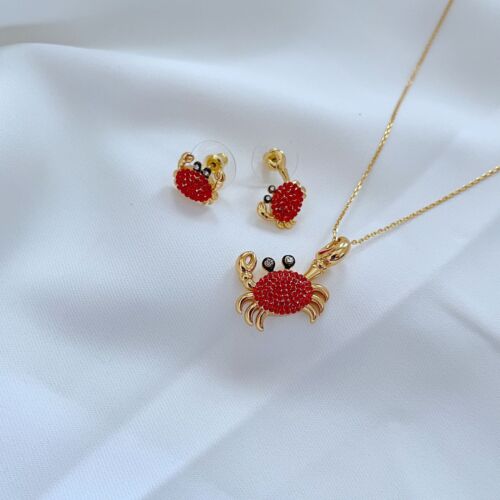 KSNTFashion Crab Shape Inlaid Pomegranate Red Zircon Earrings Necklace - Picture 1 of 7
