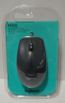 Logitech M100 Wired 3 button Optical Mouse Scroll USB Grey