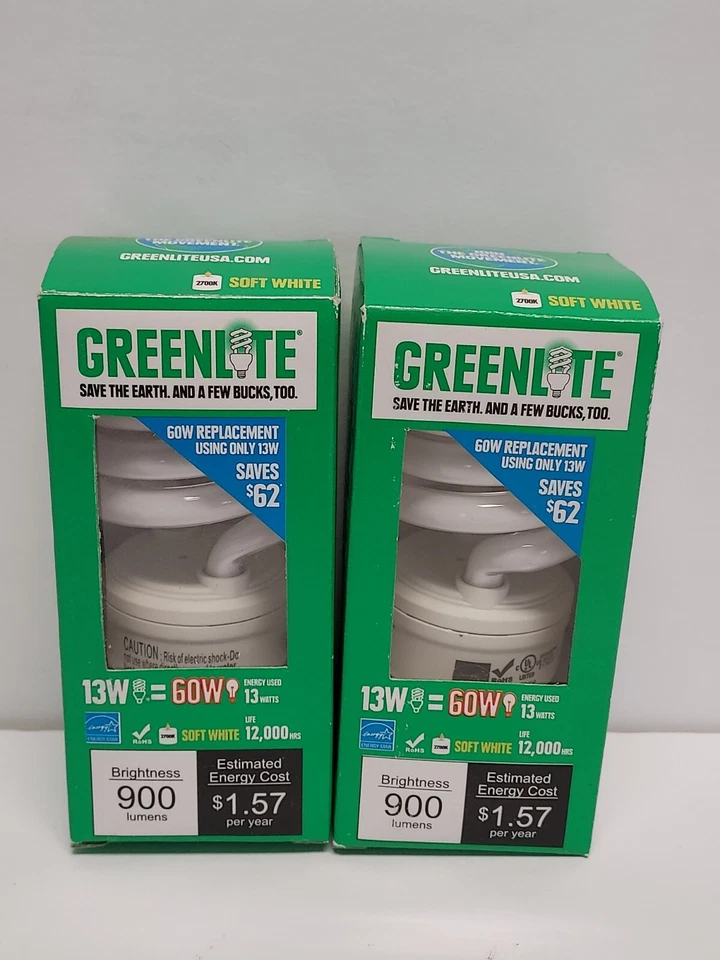 2 PC Greenlite 60 Watt Lightbulbs Spiral Soft White 2700K Ultra T2 Replacement - Image 2 of 4