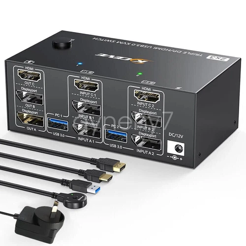 8K 4K Triple Monitor DisplayPort DP KVM Switch 2 Ports HDMI USB 3.0 Switcher