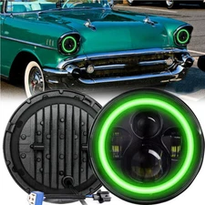 DOT 7'' Round LED Headlight Hi/Lo Green DRL Halo For Chevy Bel Air 1953-1957 C10