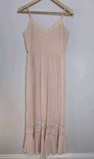 Forever 21 Soft Pink Sleeveless Ruffle Fairy Midi Dress Lace Trim SZ S