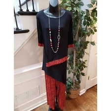 Vintage Rebecca Jones Two Piece Set Womens 2X Floral 3/4 Sleeve Handkerchief Hem