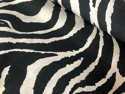 African Black & White Zebra Stripes Animal Print Fabric Linen Cotton 54'' Wide