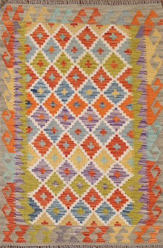 Reversible Kilim Tribal Geometric Rug 3x5 ft. Hand-woven Wool Carpet