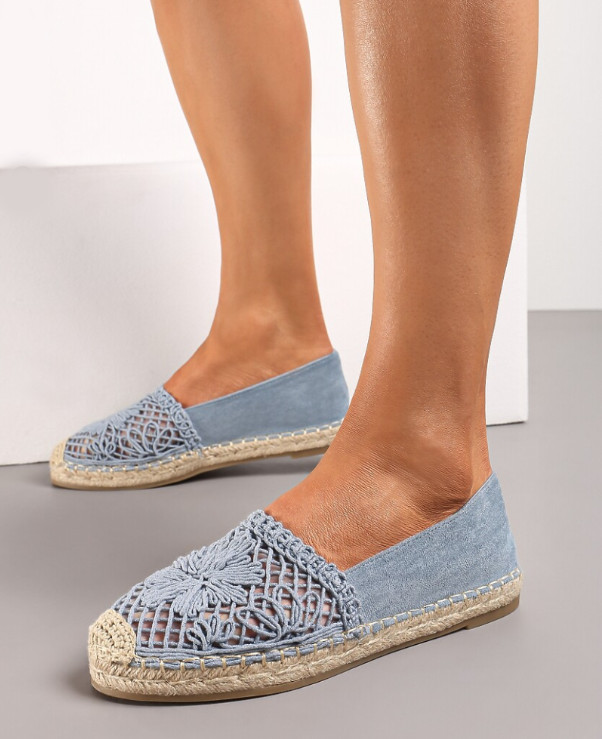 Nuevas alpargatas informales para mujer con plataforma de rafia azul deslizadores de mula. EU 36-41