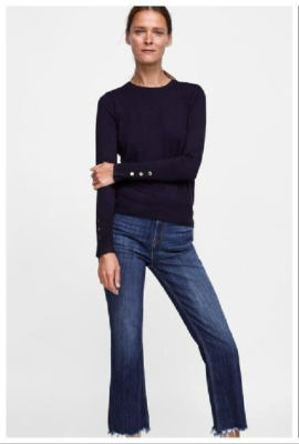 ZARA KNIT SWEATER BLACK GOLD BUTTON CUFFS LONG SLEEVE PULLOVER