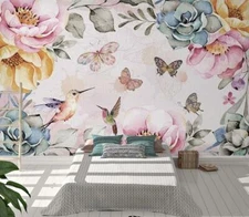 3D Bird Floral Wallpaper Wall Mural Removable Self-adhesive Sticker 823