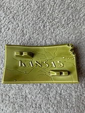 Vintage USA Pottery Ashtray Green Glaze Ceramic Mid Century Modern KANSAS