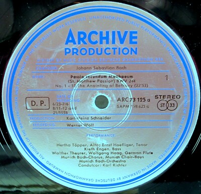 バッハ PASSIO SECUNDUM MATTHAEUM レコード4枚組 4 LP LINEN BOX ARCHIV Bach PASSIO SECUNDUM MATTHAEUM Richter