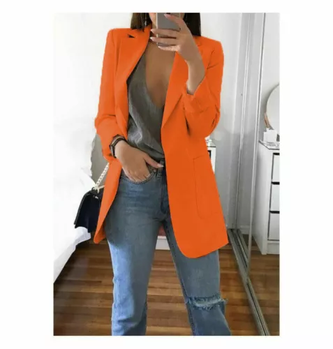 Womens Cardigan Blazer Suit Slim Ladies Coat Formal Jacket Slim Solid Color New - Picture 13 of 30