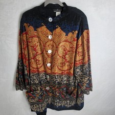Vintage Carole Little Paisley Print Button Down Jacket Long Sleeve Top Size 16