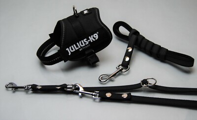 SET Julius-K9 Powergeschirr Gr.Baby2 SCHWARZ + Leine gummiert, Welpe Chihuahua