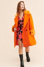 Free People Jacket, Orange Roxy Wool Coat Oversized Size Small 