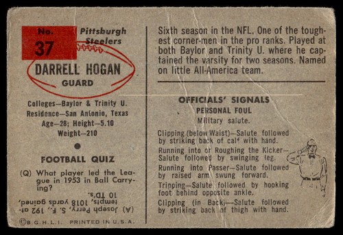 1954 Bowman #37 Darrell Hogan Pittsburgh Steelers Low Grade crease - Picture 2 of 2