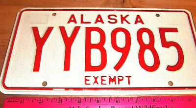 Alaska License Plate for Exempt use 1976 issue YYB 985, a hard to find item!