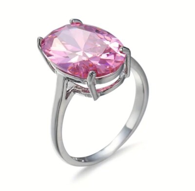Boutique Large Oval Pink Sapphire Silver Plated Women s Ring Size 8 