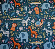 Nursery Fabric By The Yard Animals on Dk Teal Premium Cotton Baby Children