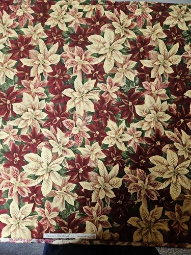 Almost 3 yd Moda "Season's Greetings" Christmas Fabric Burgundy & Mauve Metallic