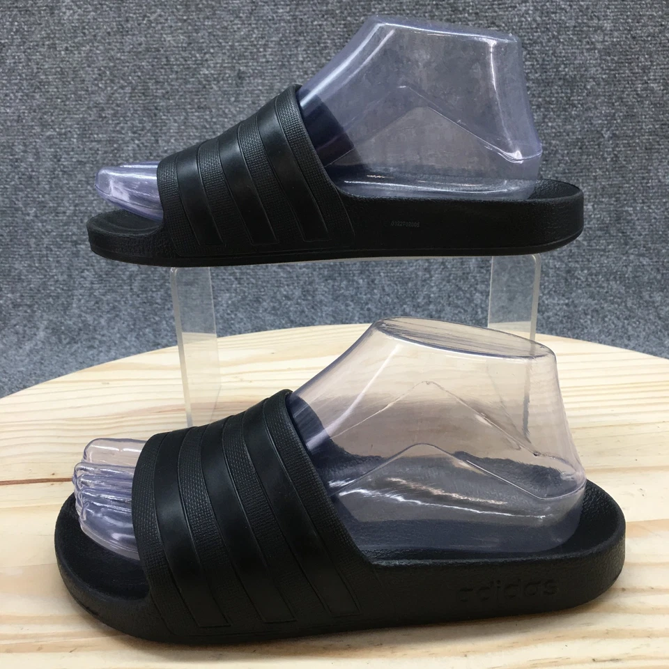 Adidas Sandals Youth 5 Adilette Aqua Slip On Slides Black Open Toe Casual Flats - Image 2 of 4