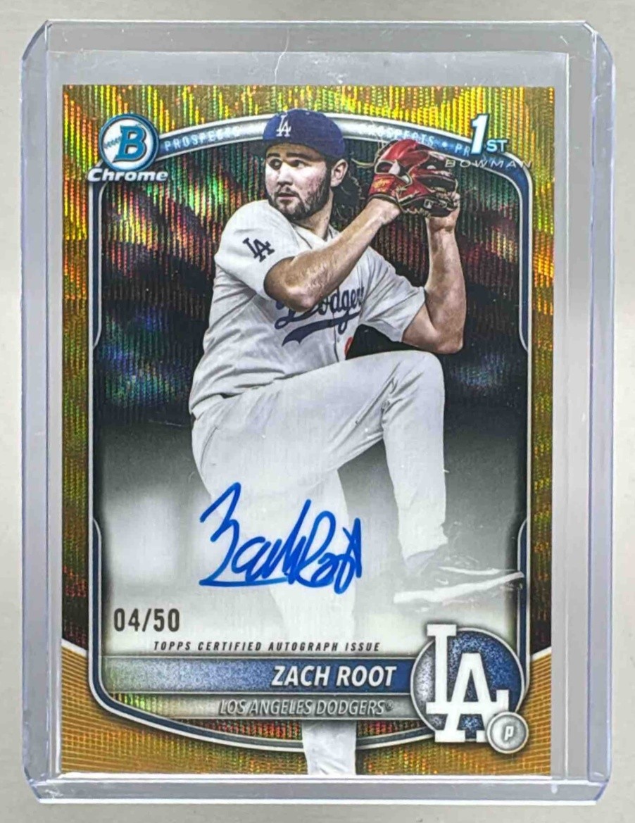 Zach Root 2025 Bowman Chrome Draft #CPA-ZR Gold Wave Refractor Auto 1st RC /50