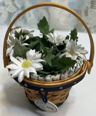 Longaberger JW Miniature Collection Daisy Basket Set w/Tie-On and Daisies