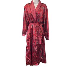 Vintage Beth Michaels Robe Bohemian Loungewear Satin Paisley Dressing Gown Red M
