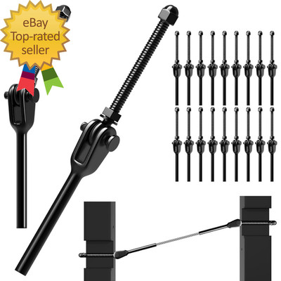 20 Pack Black Cable Railing Kit for 1/8'' Stainless Steel Cable Adjustable Angle