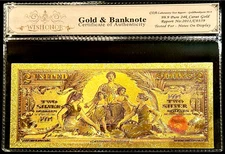1896 $2 BILL U.S. SILVER CERTIFICATE 24K GOLD BANKNOTE IN PROTECTIVE SLEEVE COA