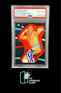 Hulk Hogan 1985 Topps WWF Red Sticker Signed Auto PSA DNA PSA 8 Vintage