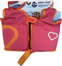 Swimming Vest - Swimway Swim Jacket - Pink Hearts Girls Age 2-4 Life Floatie NEW