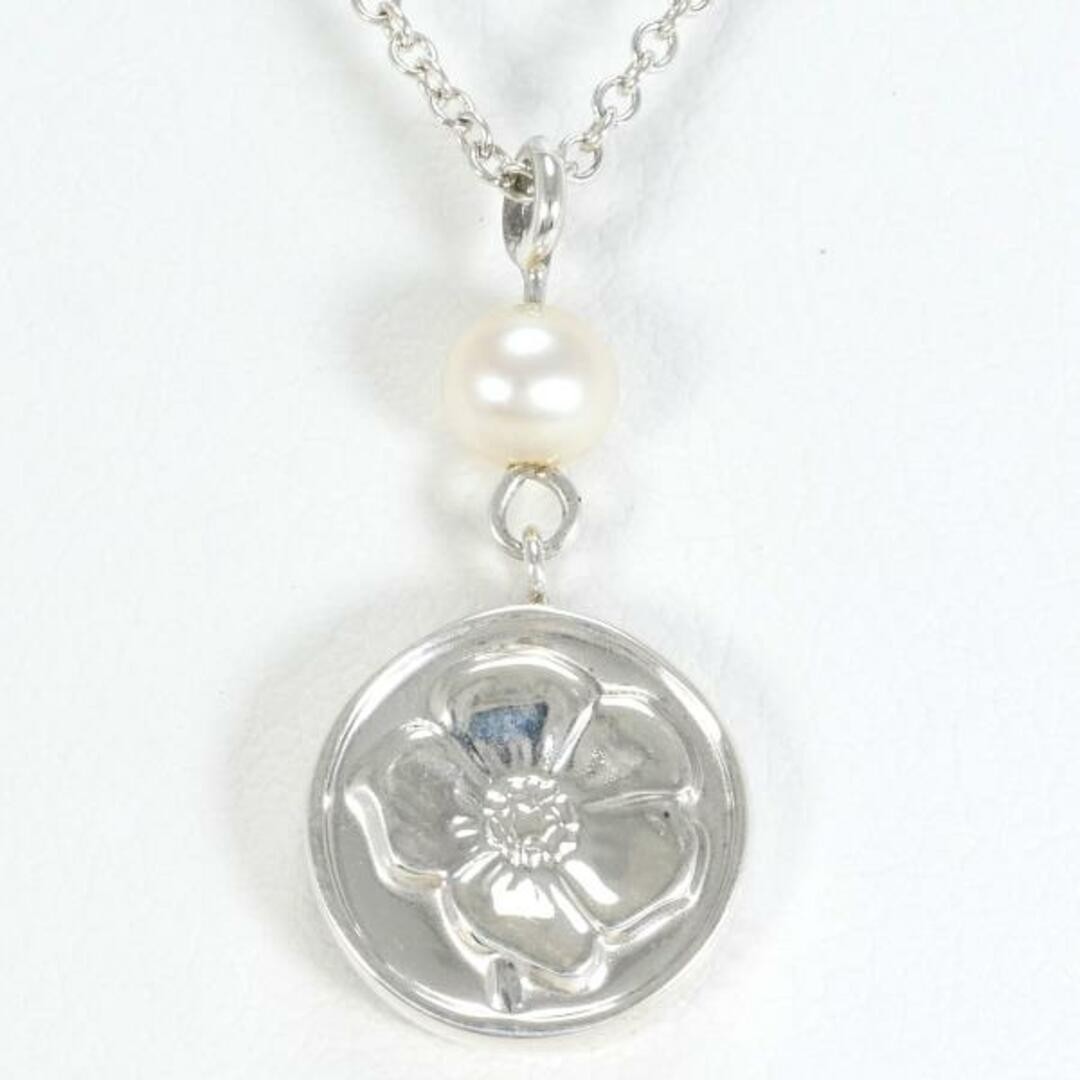 Tiffany Hibiscus Silver Necklace with Pearl 2.7G 41cm Jewelry US