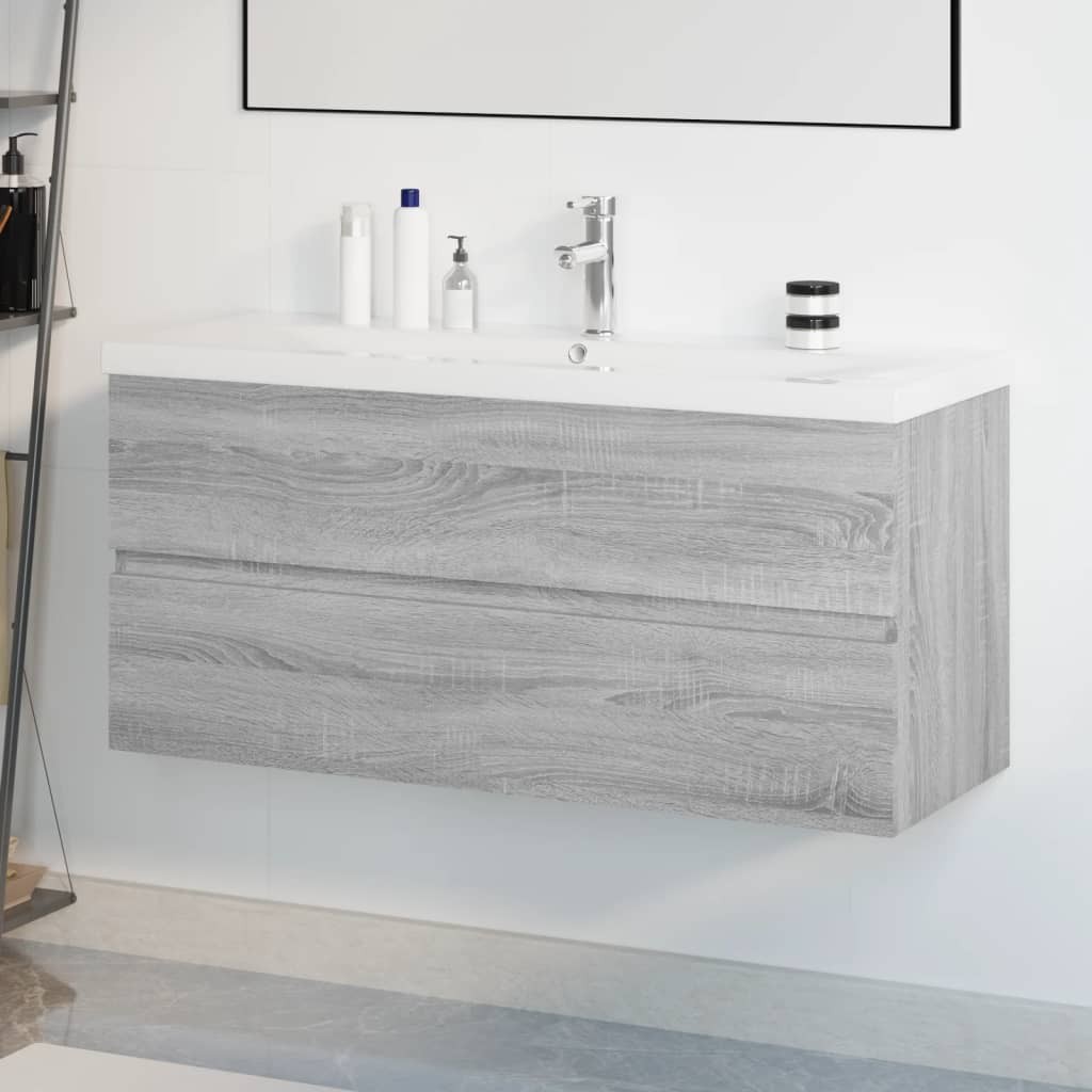 Mobile Bagno e Lavabo Integrato Grigio Sonoma Legno Multistrato 2404735
