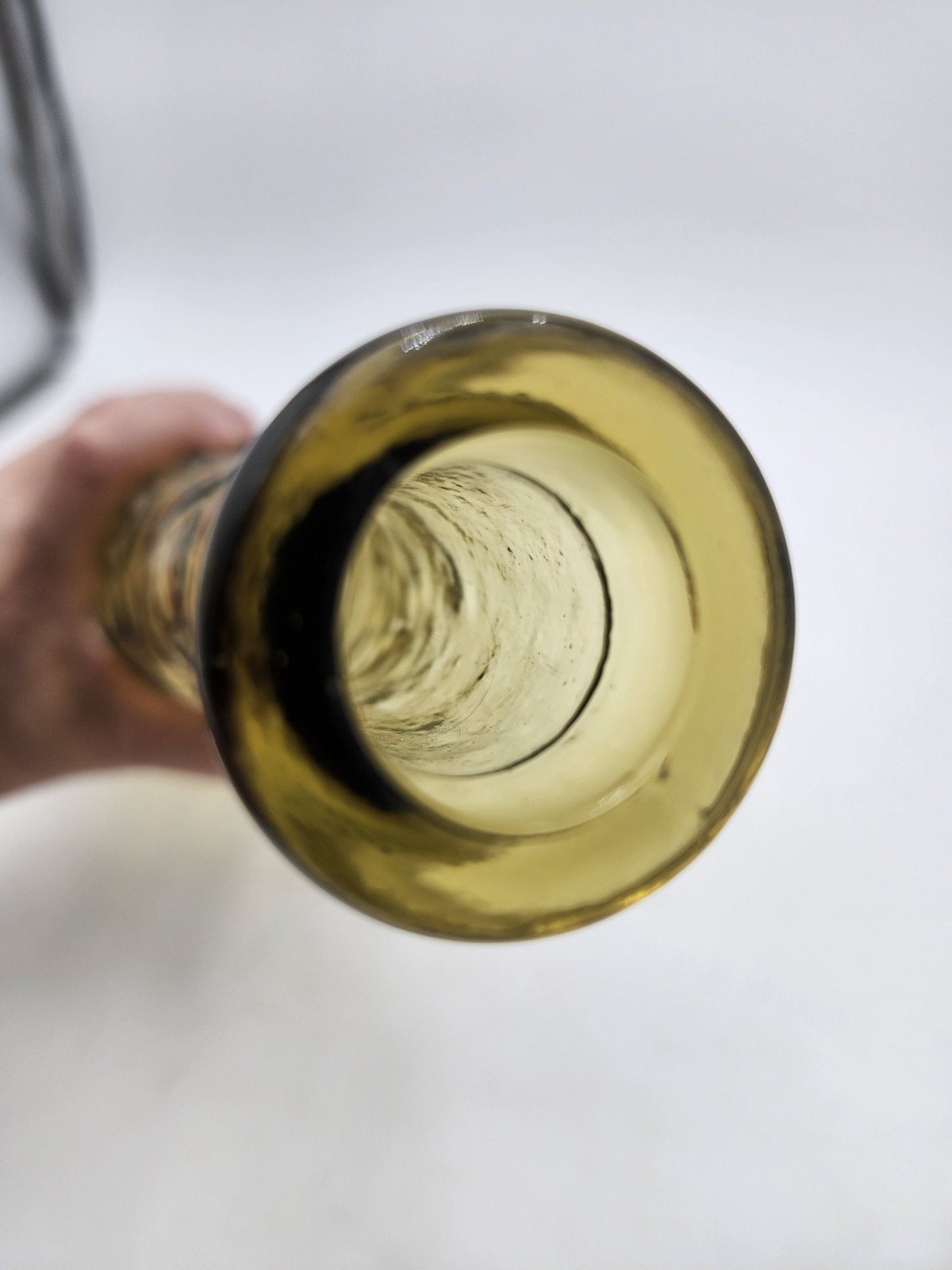 Vtg 22.75" Avocado Green Empoli Butterfly Floral Art Glass Bottle & Stopper MCM 